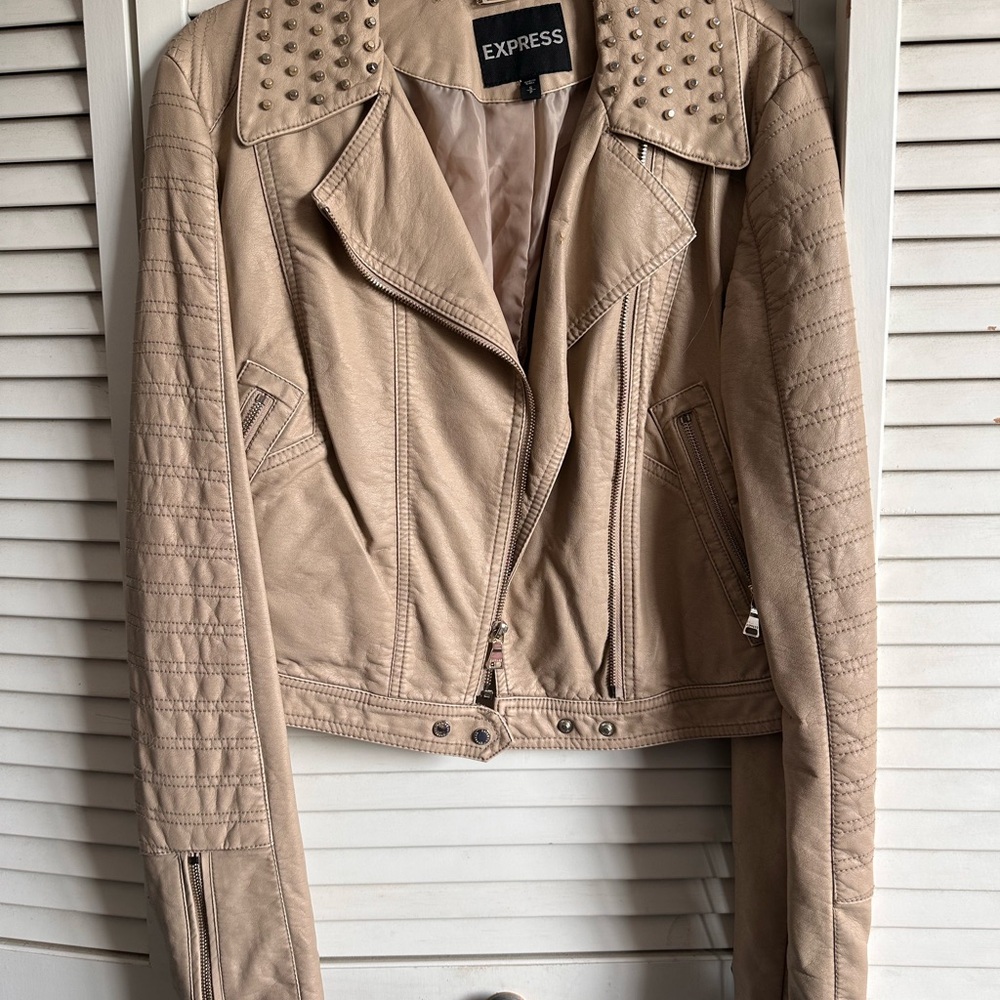 Express Tan Studded Leather Jacket - Picture 2 of 10